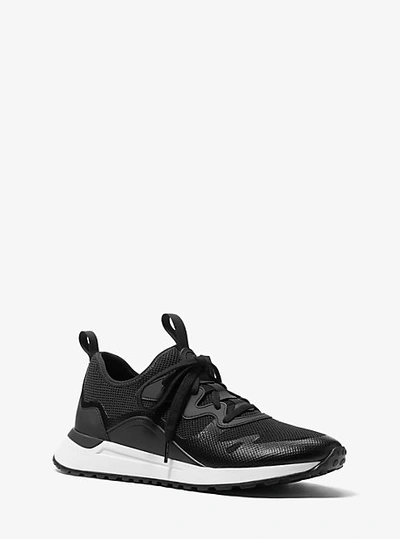 Shop Michael Kors Nolan Mesh And Rubberized Leather Trainer In Black