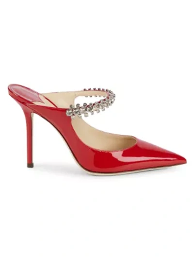 Shop Jimmy Choo Bing Embellished Patent Leather Mules In Red