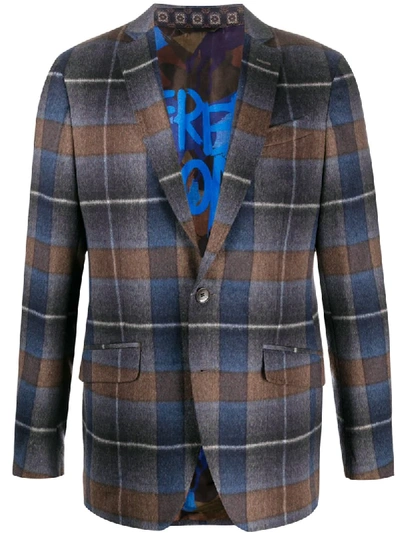 Shop Etro Check-pattern Blazer In Blue