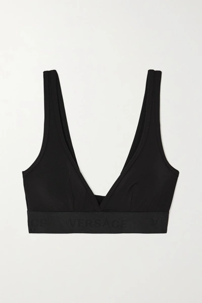 Shop Versace Stretch-modal And Silk-blend Soft-cup Triangle Bra In Black
