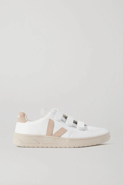Shop Veja V-lock Suede-trimmed Leather Sneakers In White
