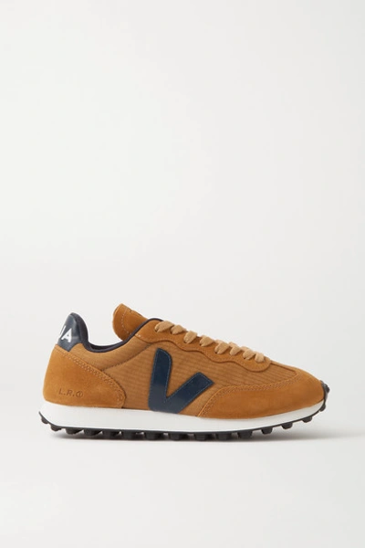 Shop Veja Rio Branco Leather-trimmed Suede And Mesh Sneakers In Brown