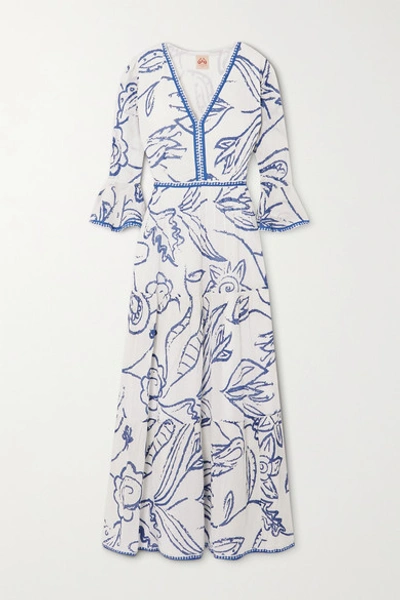 Shop Le Sirenuse Positano Bella Tiered Printed Cotton-voile Maxi Dress In Blue