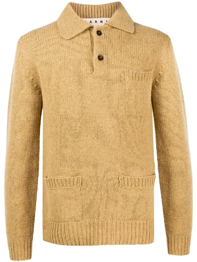 Shop Marni Knitted Long Sleeve Polo Shirt In Neutrals
