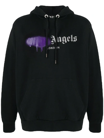 Shop Palm Angels London Sprayed-logo Hoodie In Black