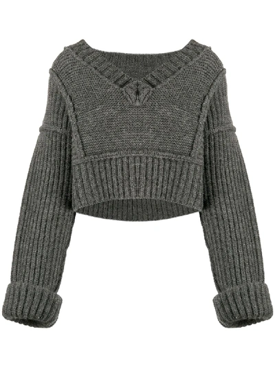 Shop Jacquemus Chunky V-neck Knitted Jumper In Grey