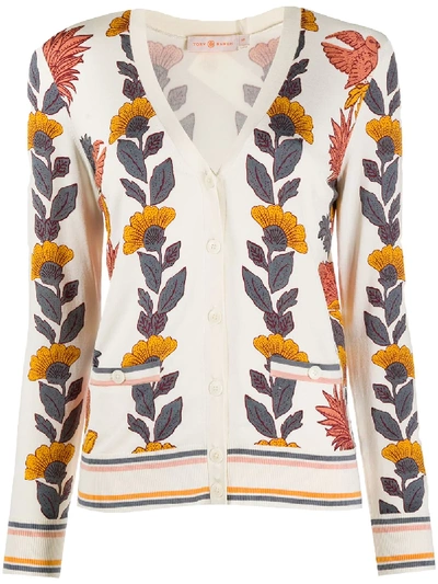 Shop Tory Burch Floral Print Cardigan In White