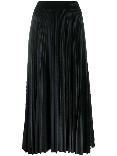 Shop Valentino Logo Waistband Pleated Skirt In Black