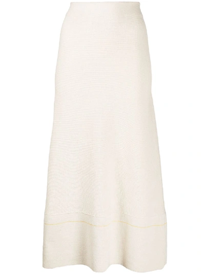 Shop Victoria Beckham High-rise Flared Knitted Midi Skirt In White