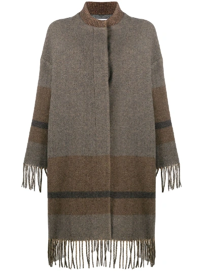 Shop Fabiana Filippi Fringed Cardi-coat In Brown