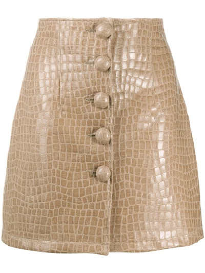 Shop Andamane Crocodile-effect Button-down Mini Skirt In Neutrals