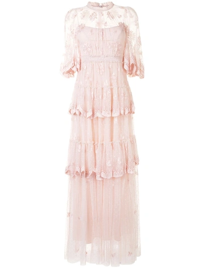 Shop Needle & Thread Tiered Amber Petal Gown In Pink