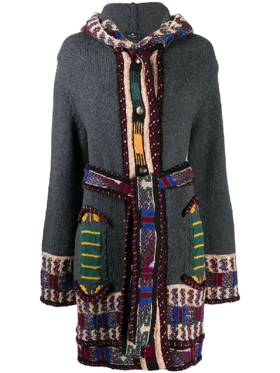 Shop Etro Panelled Hooded Cardigan In Grey