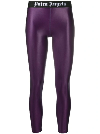 Shop Palm Angels Logo-waistband Leggings In Purple