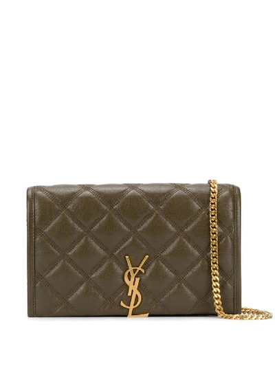 Shop Saint Laurent Becky Quilted Wallet On Chain In Green