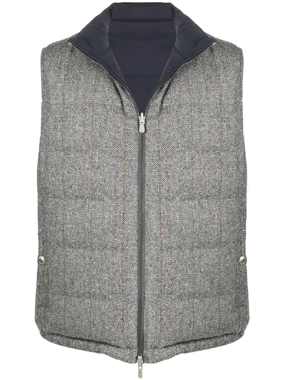Shop Brunello Cucinelli Reversible Quilted Gilet In Grey
