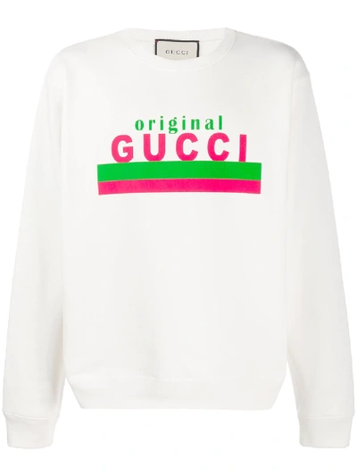 Shop Gucci Logo Print Cotton Sweatshirt In White