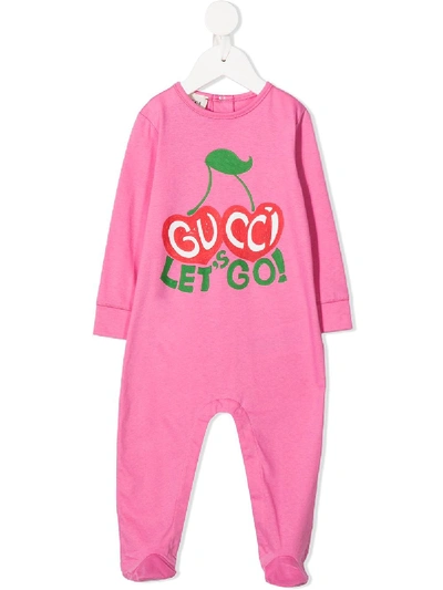 Shop Gucci Let's Go Cherry-print Pajamas In Pink
