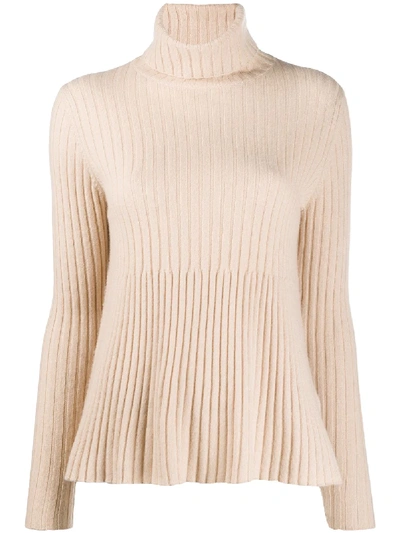 Shop Allude Ribbed-knit Turtleneck Jumper In Neutrals