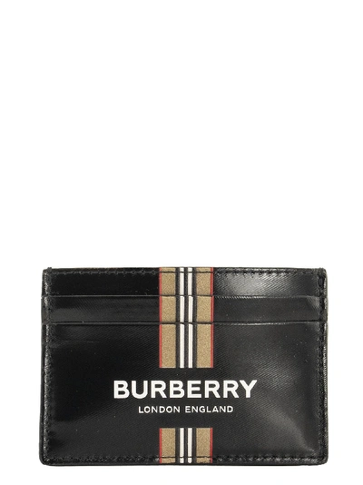Shop Burberry Sandon Logo And Icon Stripe Print Coated Canvas Card Case In Black