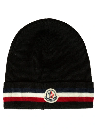 Shop Moncler Logo Patch Beanie In Black