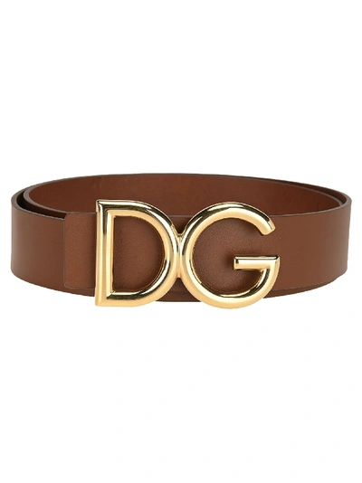 Shop Dolce & Gabbana Dg Belt In Brown/gold