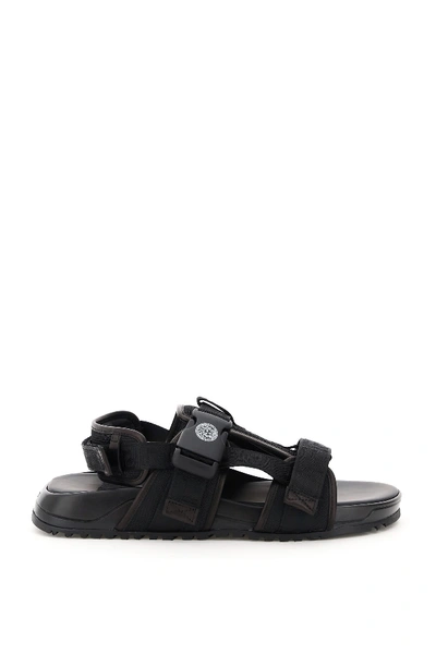 Shop Versace Sandals With Greca Straps In Nero Rutenio (black)