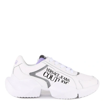 Shop Versace Jeans Couture Sneakers In Leather And Fabric With Logo Print In White