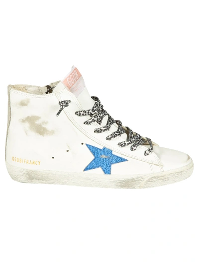 Shop Golden Goose Francy Classic Sneakers In White/bluette/silver