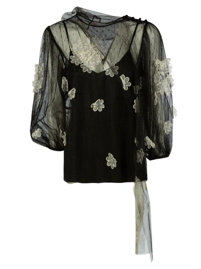 Shop Red Valentino Floral Applique Blouse In Black