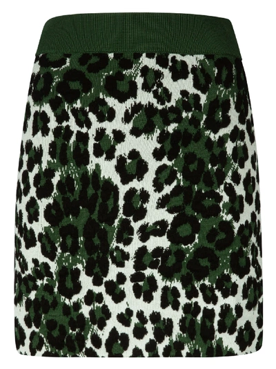Shop Kenzo Leopard Jacquard Skirt In Green/white