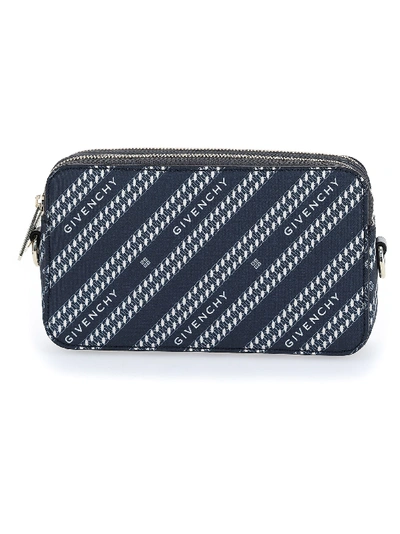 Shop Givenchy Logo Stripe Crossbody Bag In Oil Blu