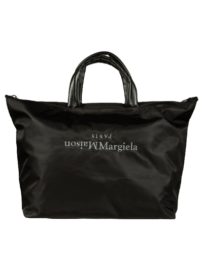 Shop Maison Margiela Upside Down Logo Tote In Black
