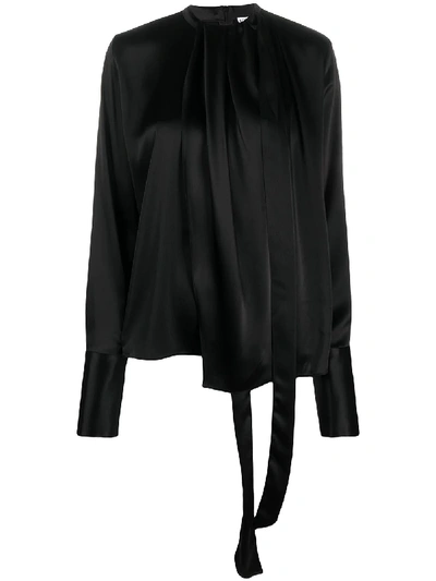 Shop Loewe Draped Neck Long-sleeve Blouse In Black