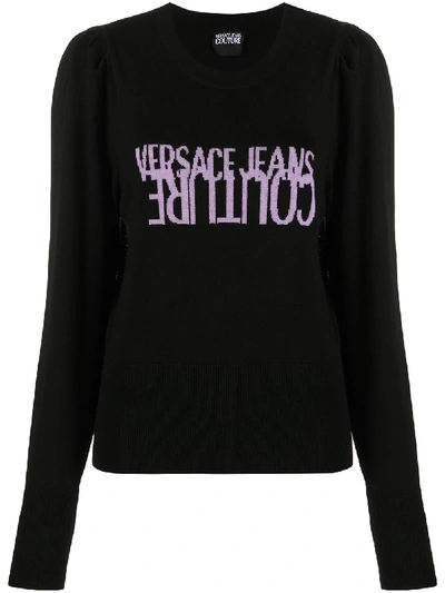 Shop Versace Jeans Couture Long-sleeve Logo Jumper In Black