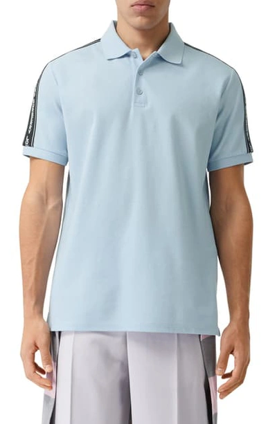 Shop Burberry Stonely Logo Tape Short Sleeve Polo In Pale Blue