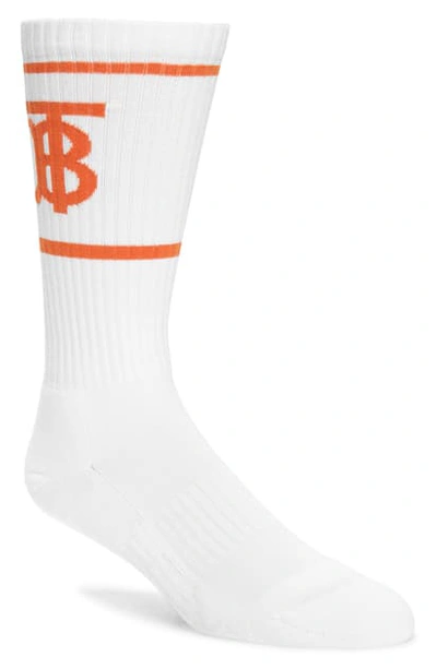 Shop Burberry Monogram Stripe Crew Socks In White/ Orange