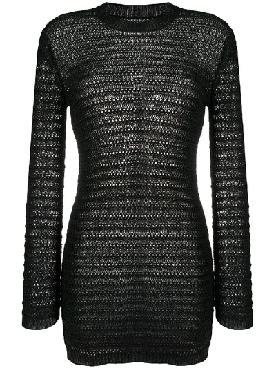 Shop Saint Laurent Semi-sheer Knit Dress In Black