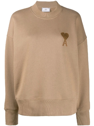 Shop Ami Alexandre Mattiussi Embroidered Logo Boxy Fit Sweatshirt In Neutrals