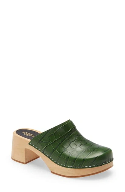 Shop Swedish Hasbeens Dagny Clog In Dark Green Embossed Leather