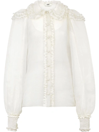 Shop Fendi Button-front Ruffle Blouse In White