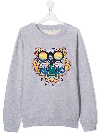 Shop Kenzo Long-sleeved Tiger Logo Jumper In Grey