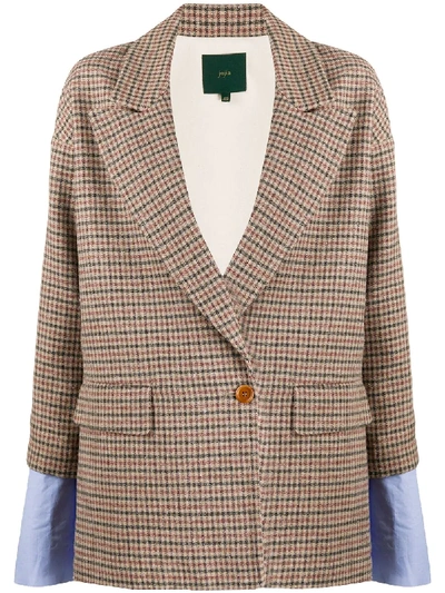 Shop Jejia Double-breasted Layered Check Blazer In Neutrals