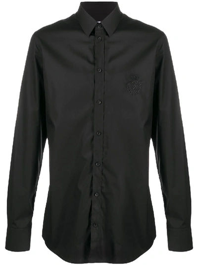 Shop Dolce & Gabbana Embroidered Logo Cotton Shirt In Black