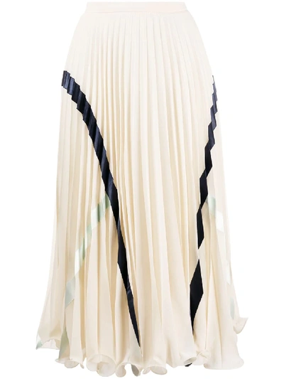 Shop See By Chloé Contrast Stripes Pleated Skirt In Neutrals