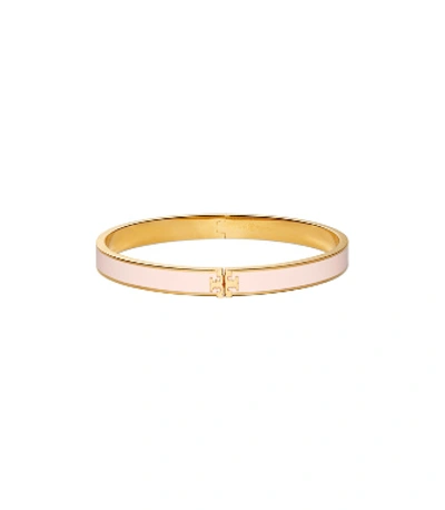 Shop Tory Burch Kira Enameled Slim Bracelet In Tory Gold / Mineral Pink