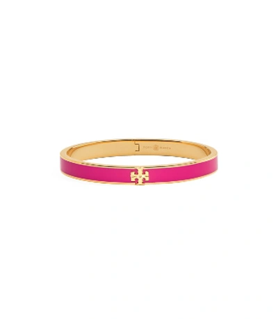 Shop Tory Burch Kira Enameled Slim Bracelet In Tory Gold/crazy Pink