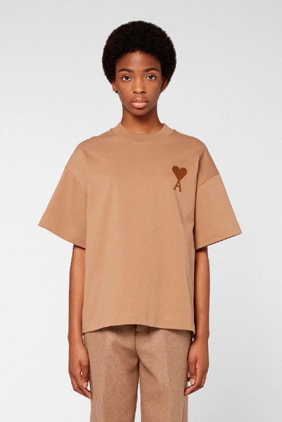 Shop Ami Alexandre Mattiussi Oversize Fit T-shirt With Ami De Coeur Embroidery In Brown