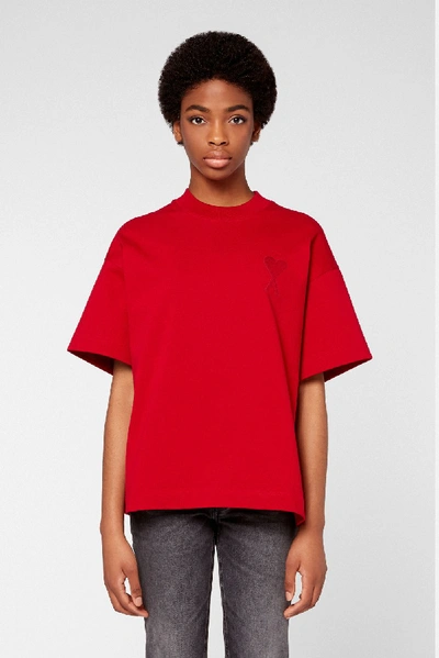 Shop Ami Alexandre Mattiussi Oversize Fit T-shirt With Ami De Coeur Embroidery In Red