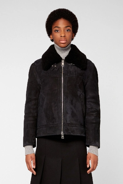 Shop Ami Alexandre Mattiussi Zipped Jacket In Suede Finishing Shearling In Black